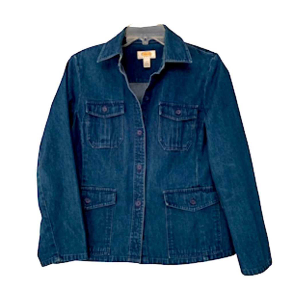Talbots denim blazer button down 4 pocket dark blue wash, Small petite